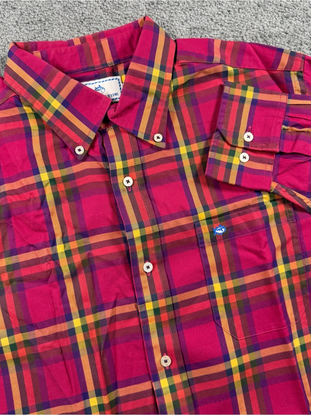 Southern Tide Mens Med Shirt Long Sleeve Plaid Madras Purple Yellow Button Down